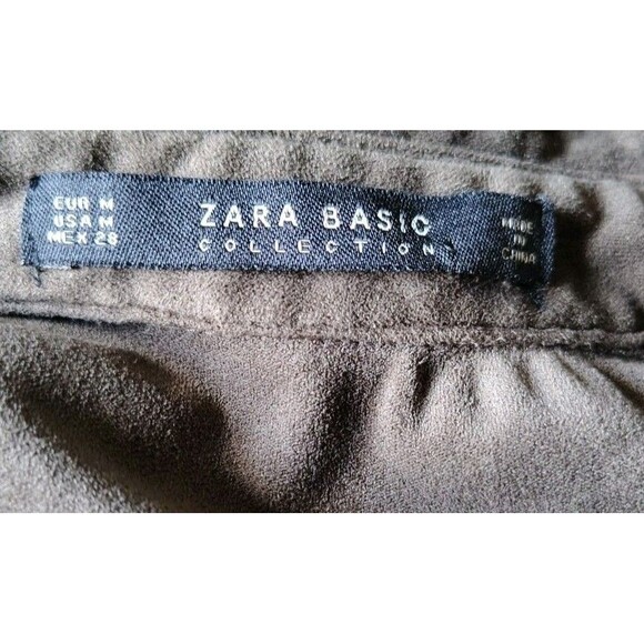 Zara Basic Collection Top Size M Snap Button Flaux Leather Green Long Sleeve - Picture 2 of 10